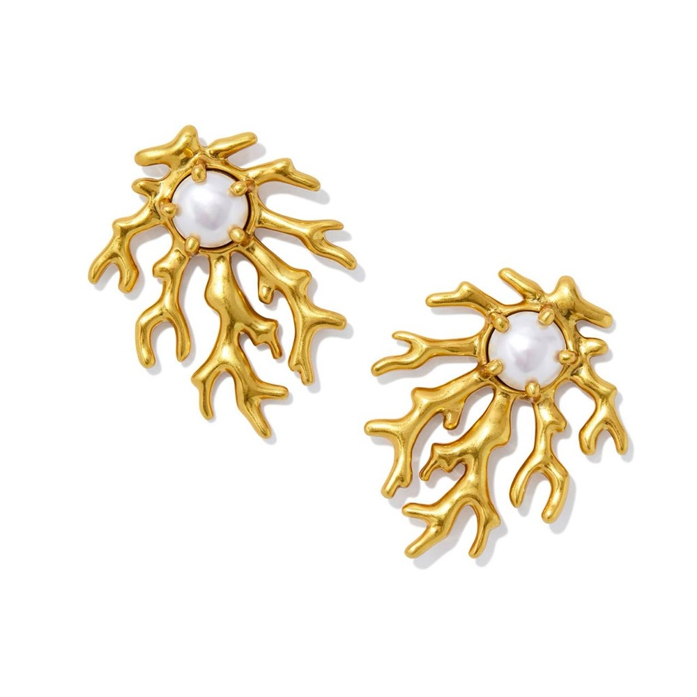 Kendra Scott Shea Statement Stud Earrings in Vintage Gold Pearl